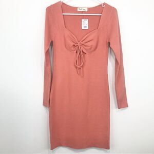 Peach Love Gliks Coral Sweetheart Tie Bust Pencil Stretch Knit Sweater Dress NEW